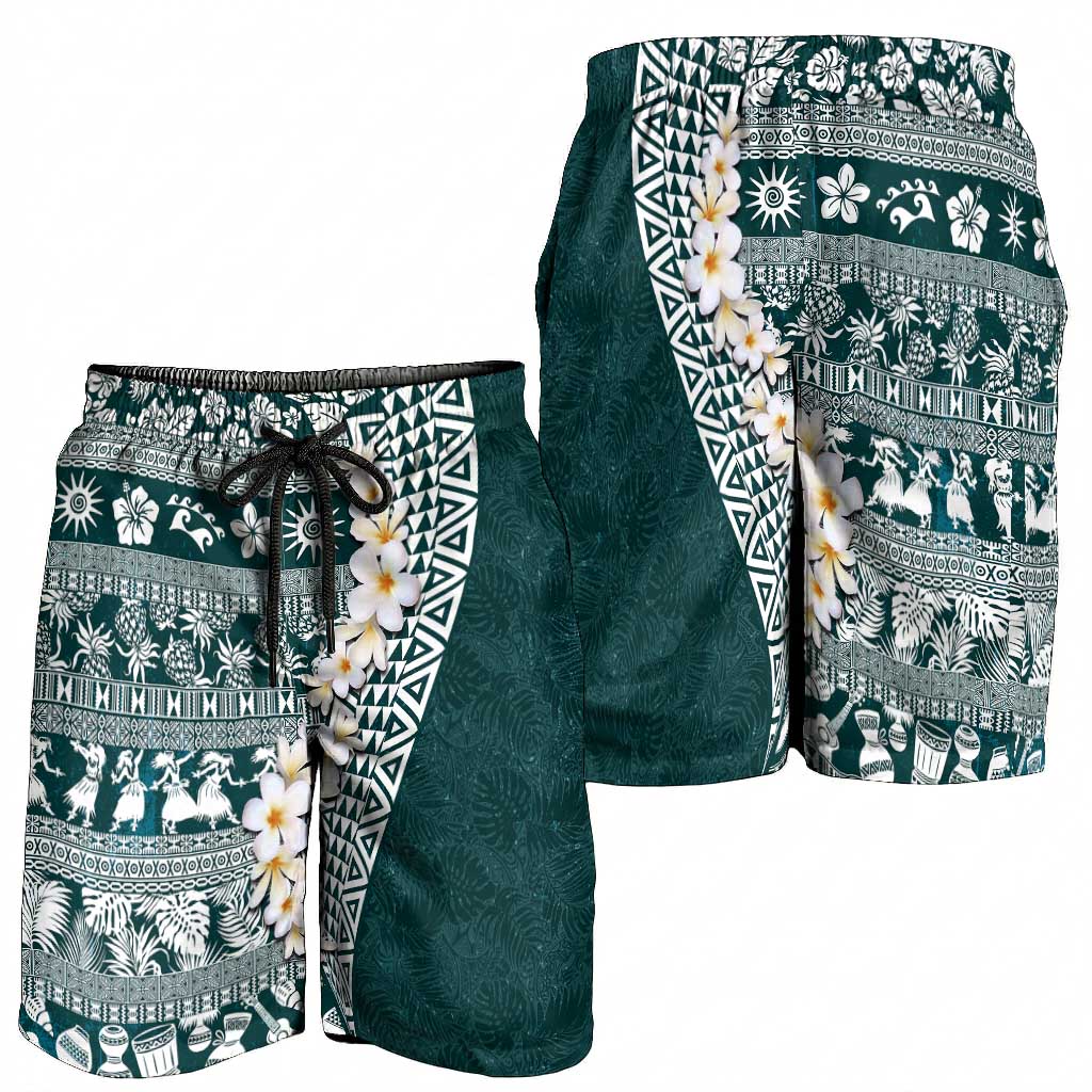 Hawaii Plumeria Tribal Vintage Shorts for Men Special Turquoise
