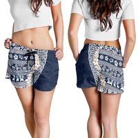 Hawaii Plumeria Tribal Vintage Shorts for Women Special Blue