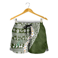 Hawaii Plumeria Tribal Vintage Shorts for Women Special Green