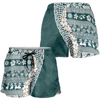 Hawaii Plumeria Tribal Vintage Shorts for Women Special Turquoise