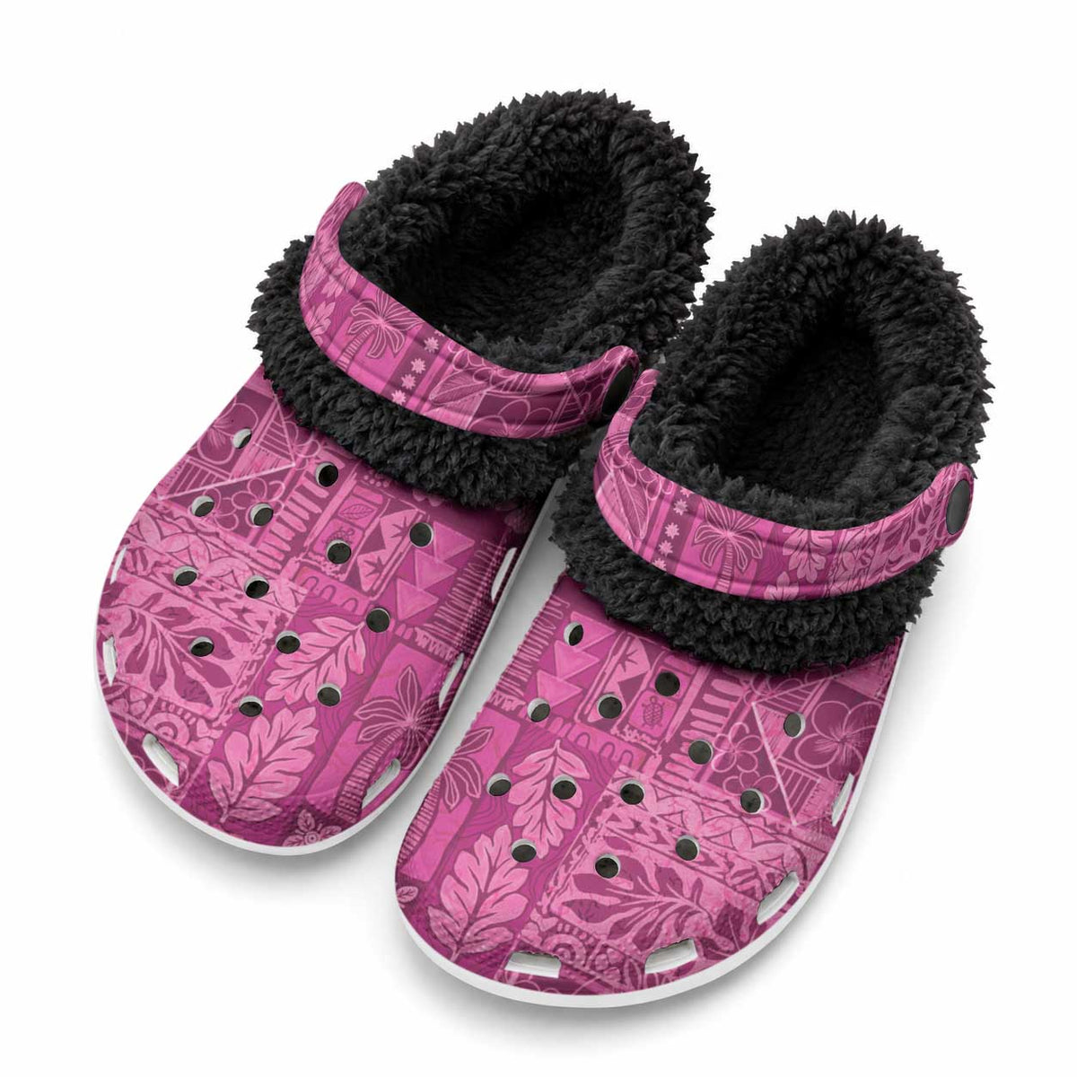 Hawaii Rainforest Beach Tropical Flowers Fleece Clogs LT14 Pink - Polynesian Pride