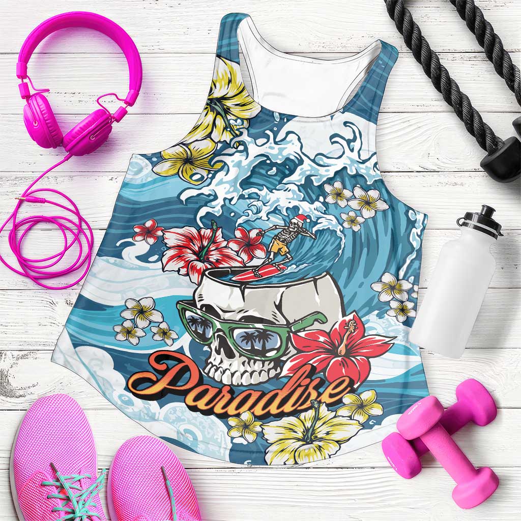 Hawaii Santa Skeleton Surfing Personalized Women Racerback Tank Mele Kalikimaka i Iulai!