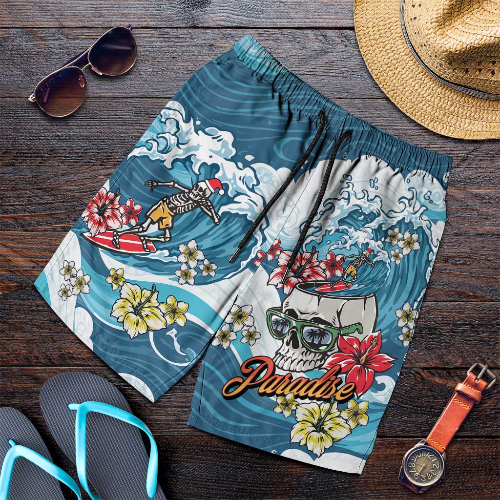 Hawaii Santa Skeleton Surfing Shorts for Men Mele Kalikimaka i Iulai!