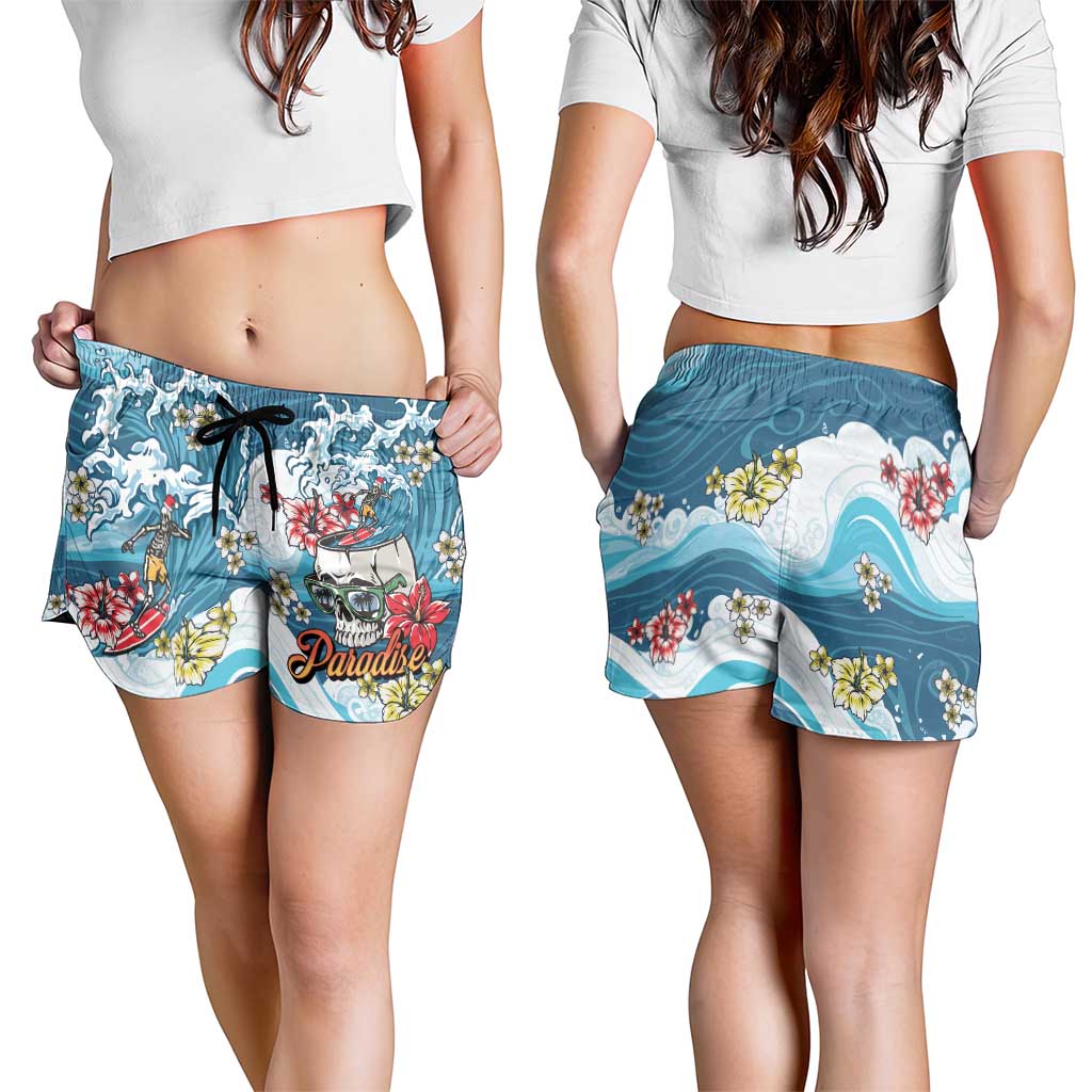 Hawaii Santa Skeleton Surfing Shorts for Women Mele Kalikimaka i Iulai! LT9 - Polynesian Pride