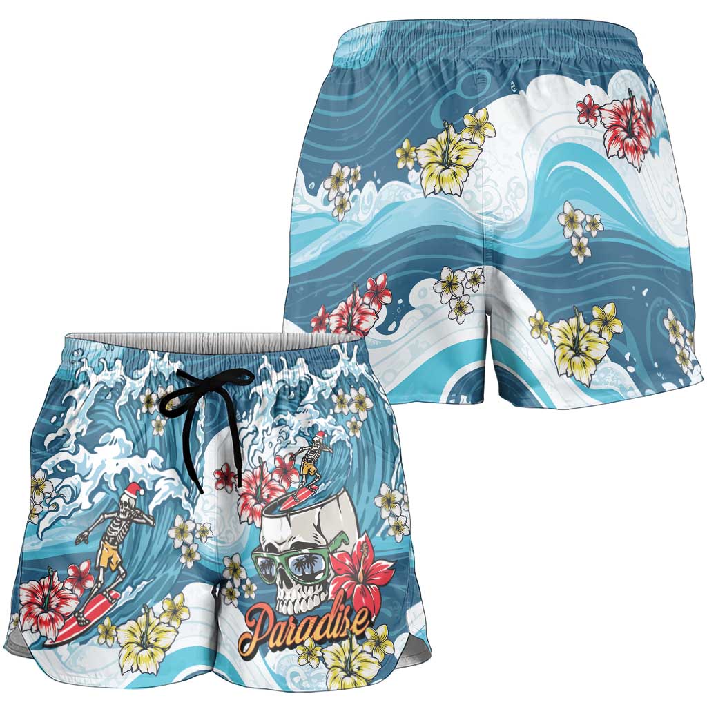 Hawaii Santa Skeleton Surfing Shorts for Women Mele Kalikimaka i Iulai! LT9 - Polynesian Pride