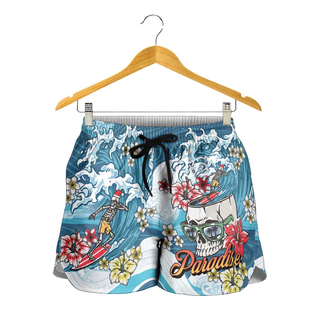 Hawaii Santa Skeleton Surfing Shorts for Women Mele Kalikimaka i Iulai! LT9 - Polynesian Pride