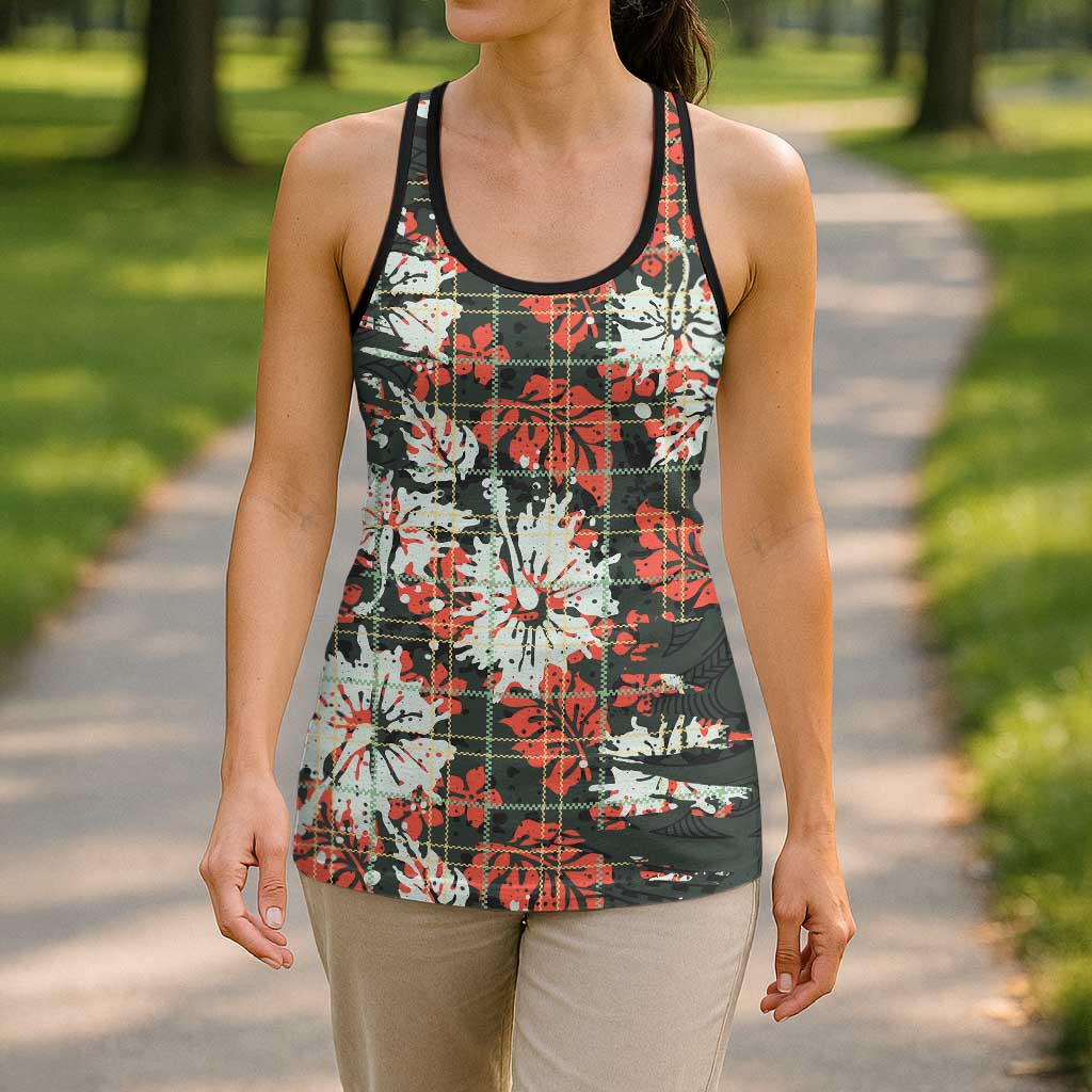 Hawaii Tartan With Hibiscus Hollow Tank Top Polynesian Pattern Vintage