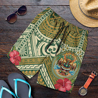 Hawaii Tiki Mask Shorts for Men Mele Kalikimaka i Iulai! LT9 Green - Polynesian Pride