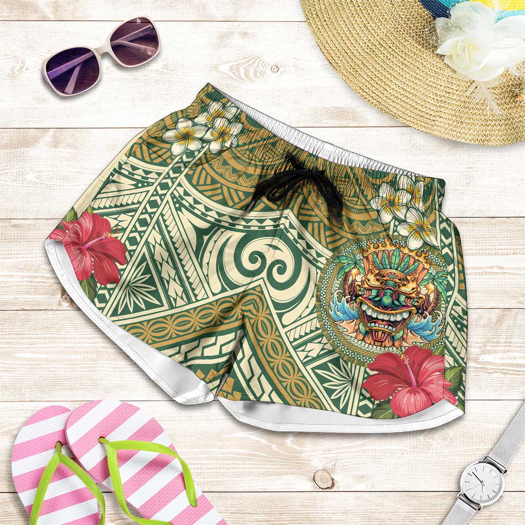 Hawaii Tiki Mask Shorts for Women Mele Kalikimaka i Iulai!