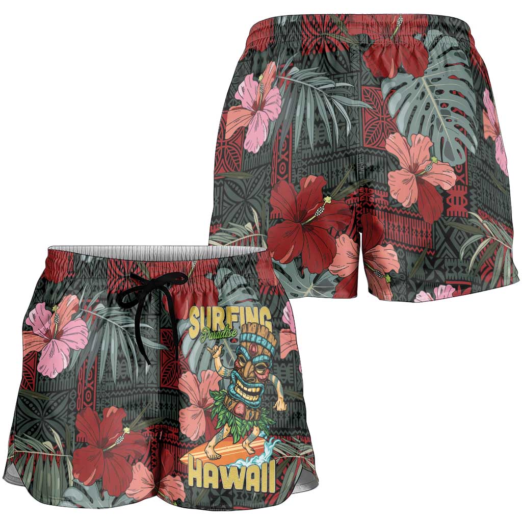 Hawaii Tiki Surfing Shorts for Women Mele Kalikimaka i Iulai!