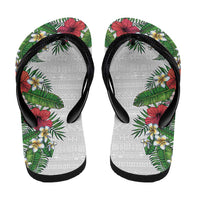 Hawaii Tropical Flowers and Leaves Flip Flops Tapa Pattern White Mode