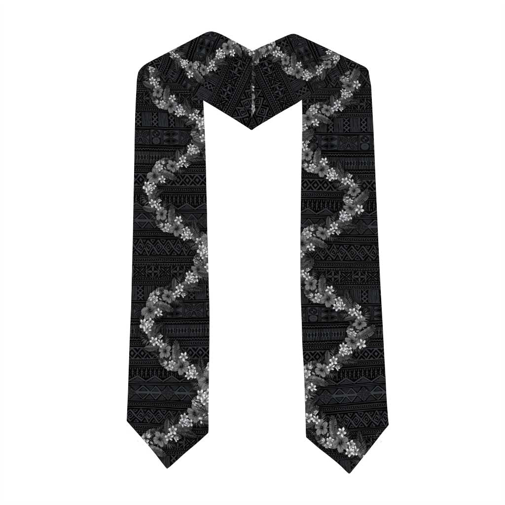 Hawaii Tropical Flowers and Leaves Graduation Stole Tapa Pattern Grayscale Mode