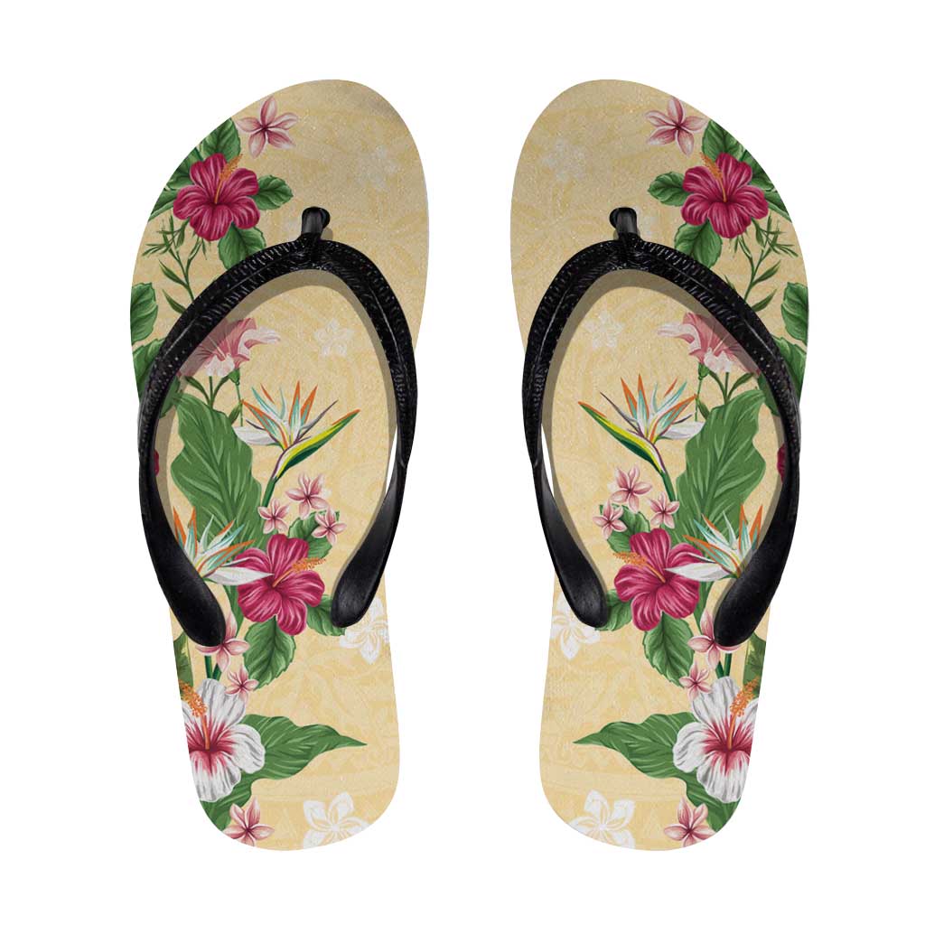 Hawaii Tropical Flowers Flip Flops Polynesian Tattoo Buttermilk