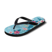 Hawaii Tropical Flowers Flip Flops Polynesian Tattoo Sky Blue