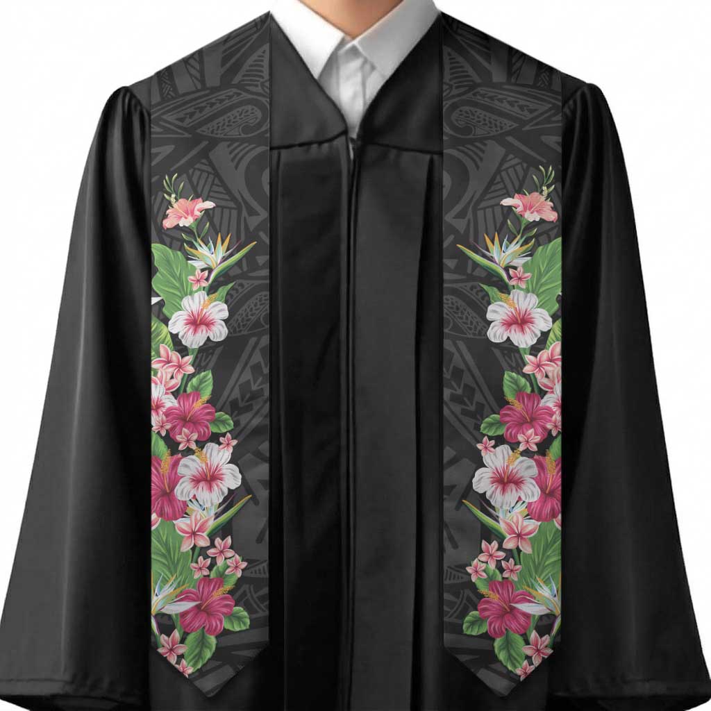 Hawaii Tropical Flowers Graduation Stole Black Polynesian Tattoo Art