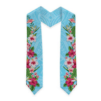 Hawaii Tropical Flowers Graduation Stole Sky Blue Polynesian Tattoo Art