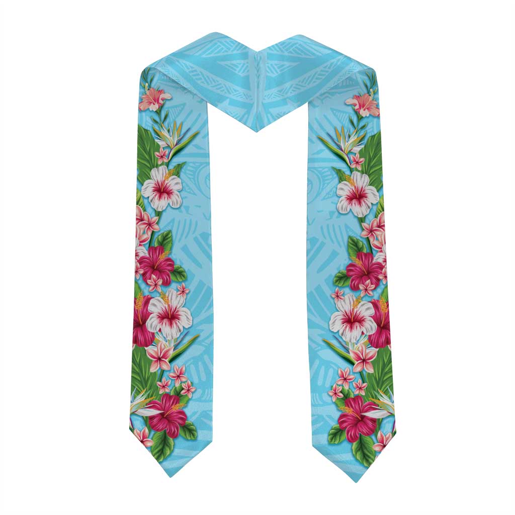 Hawaii Tropical Flowers Graduation Stole Sky Blue Polynesian Tattoo Art