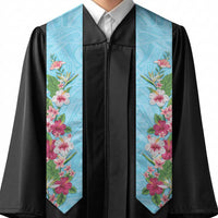 Hawaii Tropical Flowers Graduation Stole Sky Blue Polynesian Tattoo Art