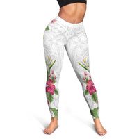 Hawaii Tropical Flowers Leggings Polynesian Tattoo White