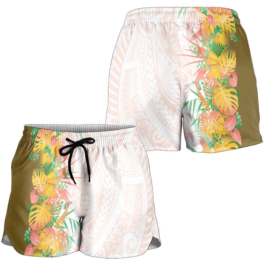 Hawaii Tropical Plant Lenalena Shorts for Women Vibrant Polynesian Pattern
