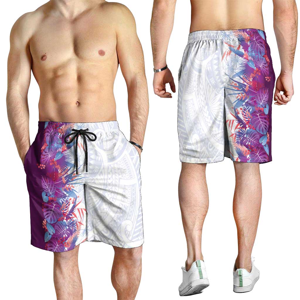 Hawaii Tropical Plant Poni Shorts for Men Vibrant Polynesian Pattern