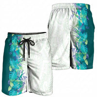 Hawaii Tropical Plant Teal Shorts for Men Vibrant Polynesian Pattern