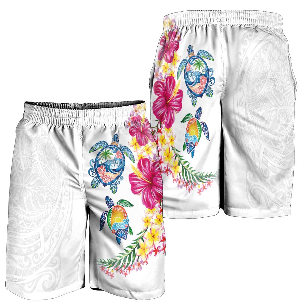 Hawaiian Abstract Art Turtles Shorts for Men with Plumeria and Hibiscus LT03 - Polynesian Pride
