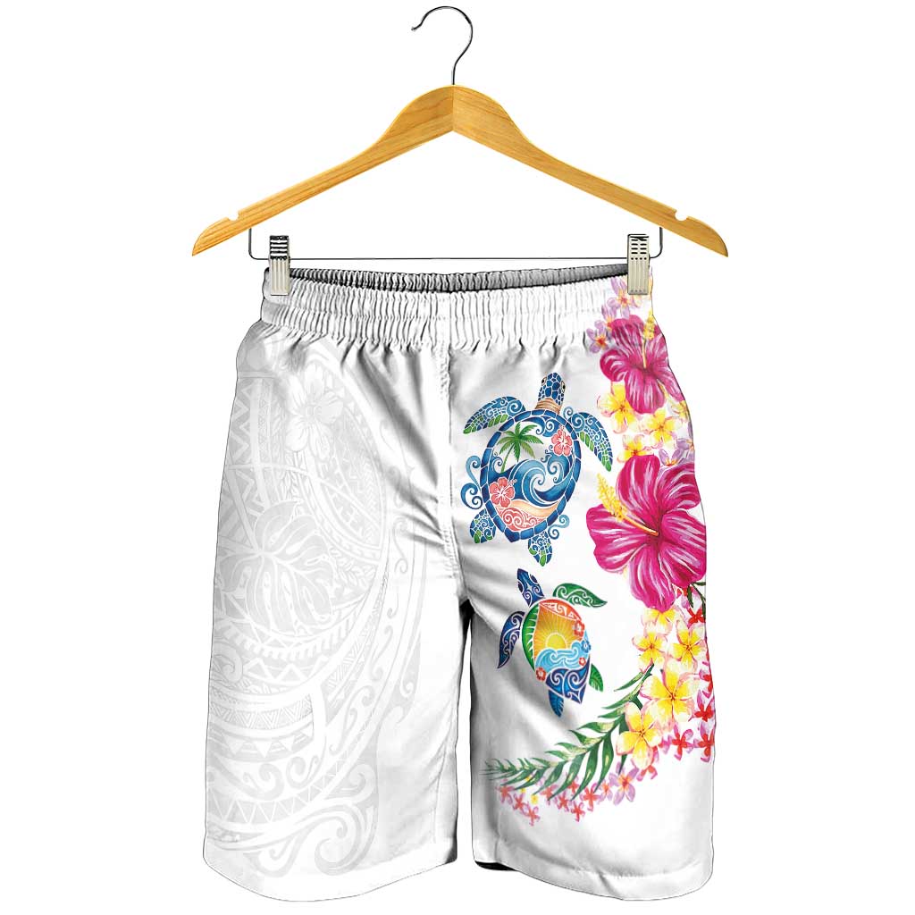 Hawaiian Abstract Art Turtles Shorts for Men with Plumeria and Hibiscus LT03 - Polynesian Pride