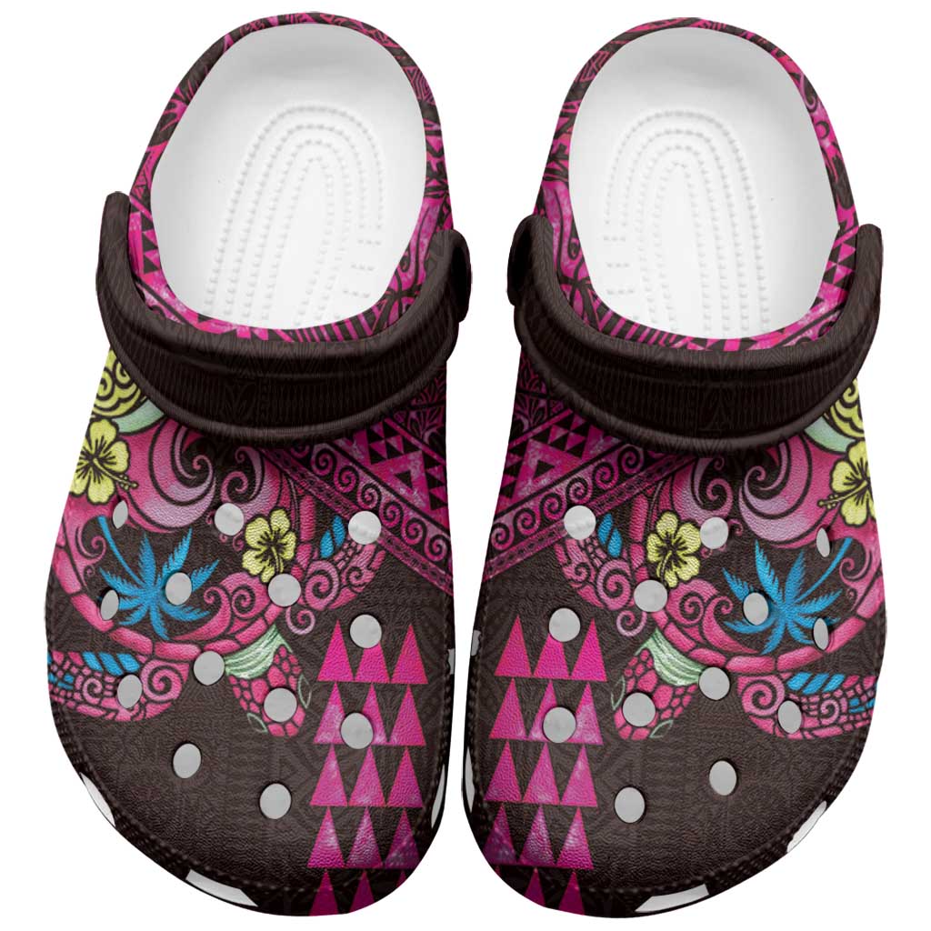 Hawaiian Abstract Sea Turtle Clogs Shoes Polynesian Tapa Art and Kakau Tattoo Pink WaterColor - Polynesian Pride