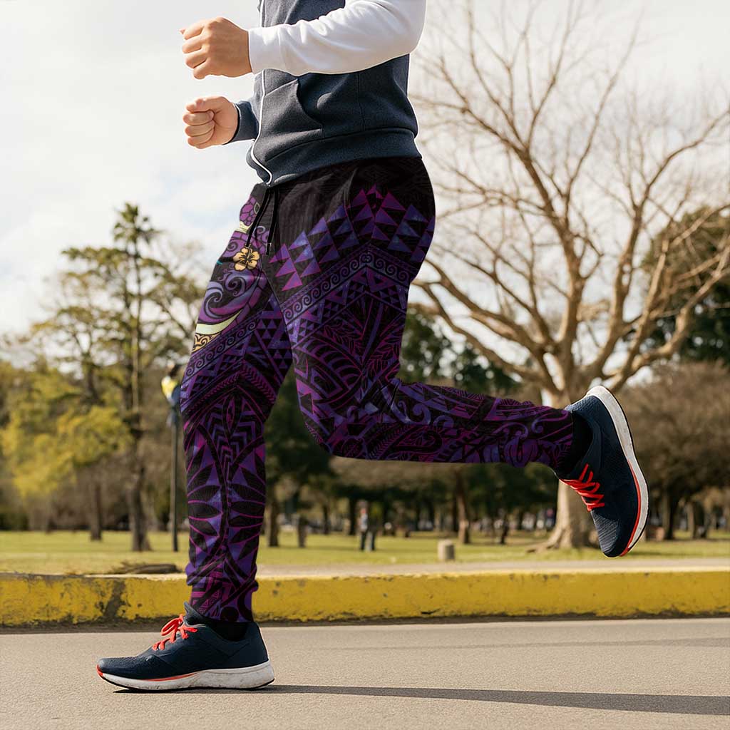 Hawaiian Abstract Sea Turtle Jogger Pants Polynesian Tapa Art and Kakau Tattoo Purple WaterColor - Polynesian Pride