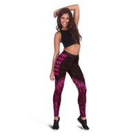 Hawaiian Abstract Sea Turtle Leggings Polynesian Tapa Art and Kakau Tattoo Pink WaterColor - Polynesian Pride