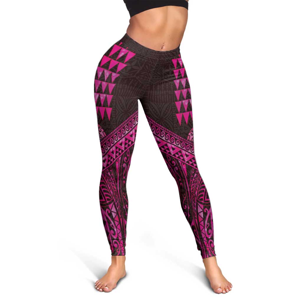 Hawaiian Abstract Sea Turtle Leggings Polynesian Tapa Art and Kakau Tattoo Pink WaterColor - Polynesian Pride