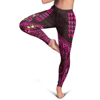 Hawaiian Abstract Sea Turtle Leggings Polynesian Tapa Art and Kakau Tattoo Pink WaterColor - Polynesian Pride