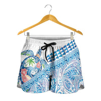 Hawaiian Abstract Sea Turtle Shorts for Women Polynesian Tapa Art and Kakau Tattoo White WaterColor LT03 - Polynesian Pride