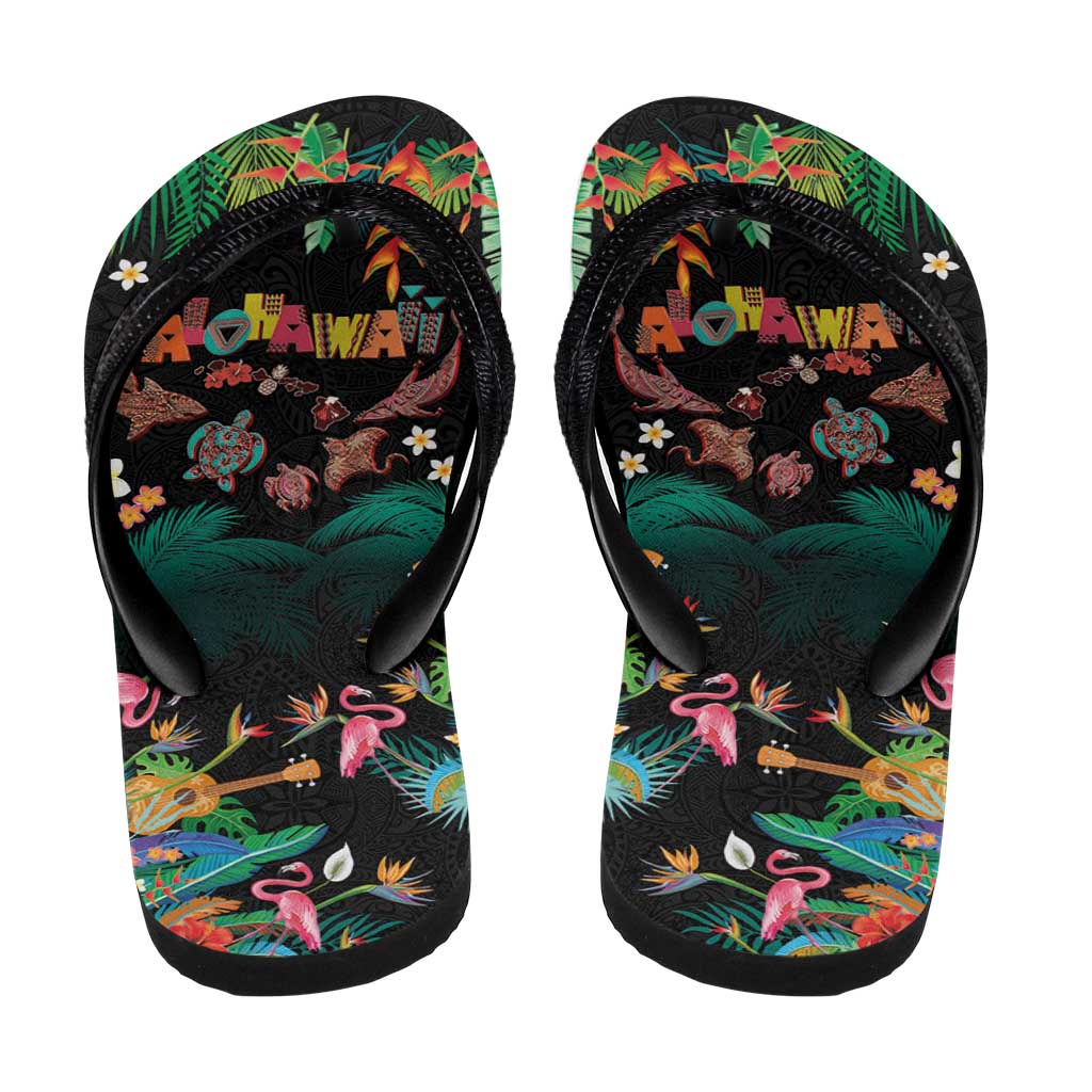 Hawaiian Alohawaii Flip Flops Tribal Sea Animals Tattoo and Tropical Plants LT03 - Polynesian Pride