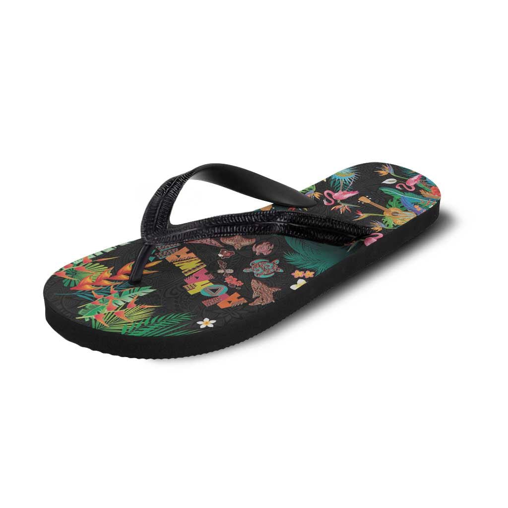 Hawaiian Alohawaii Flip Flops Tribal Sea Animals Tattoo and Tropical Plants LT03 - Polynesian Pride