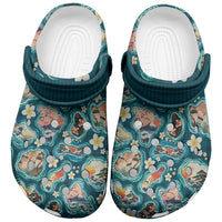 Hawaiian and Japanese Culture Together Clogs Shoes Hawaiian Island Shapes with Japanese Landscape Teal Color LT03 Teal - Polynesian Pride