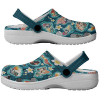 Hawaiian and Japanese Culture Together Clogs Shoes Hawaiian Island Shapes with Japanese Landscape Teal Color LT03 - Polynesian Pride