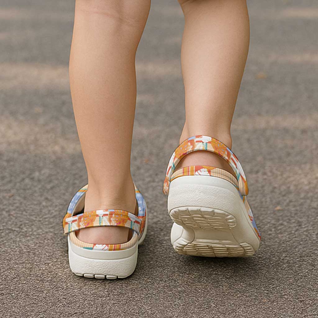 Hawaiian and Japanese Culture Together Clogs Shoes Palaka Japanese Art and Tropical Motif Tribal Patchwork