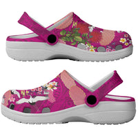 Hawaiian and Japanese Culture Together Clogs Shoes Pink Ohia Lehua Plumeria and Sakura Blooming LT03 - Polynesian Pride