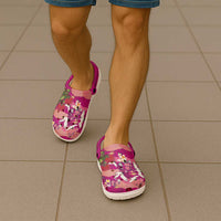 Hawaiian and Japanese Culture Together Clogs Shoes Pink Ohia Lehua Plumeria and Sakura Blooming LT03 - Polynesian Pride