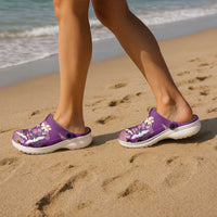 Hawaiian and Japanese Culture Together Clogs Shoes Purple Ohia Lehua Plumeria and Sakura Blooming LT03 - Polynesian Pride