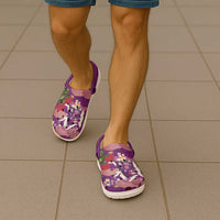 Hawaiian and Japanese Culture Together Clogs Shoes Purple Ohia Lehua Plumeria and Sakura Blooming LT03 - Polynesian Pride