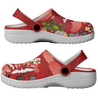Hawaiian and Japanese Culture Together Clogs Shoes Red Ohia Lehua Plumeria and Sakura Blooming LT03 - Polynesian Pride