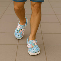 Hawaiian and Japanese Culture Together Clogs Shoes Tropical Honu with Japanese Elements Blue Color LT03