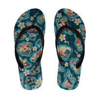 Hawaiian and Japanese Culture Together Flip Flops Hawaiian Island Shapes with Japanese Landscape Teal Color LT03 Teal - Polynesian Pride