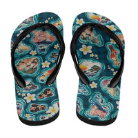 Hawaiian and Japanese Culture Together Flip Flops Hawaiian Island Shapes with Japanese Landscape Teal Color LT03 - Polynesian Pride