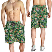 Hawaiian and Japanese Culture Together Shorts for Men Hawaiian Island Shapes with Japanese Landscape Green Color LT03 - Polynesian Pride