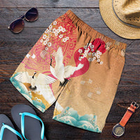 Hawaiian and Japanese Culture Together Shorts for Men Kakau Art Tattoo with Cranes and Sakura Spring Vibe LT03 Multicolor - Polynesian Pride