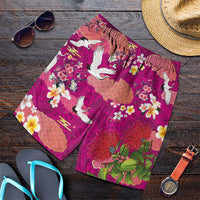 Hawaiian and Japanese Culture Together Shorts for Men Pink Ohia Lehua Plumeria and Sakura Blooming LT03 Pink - Polynesian Pride